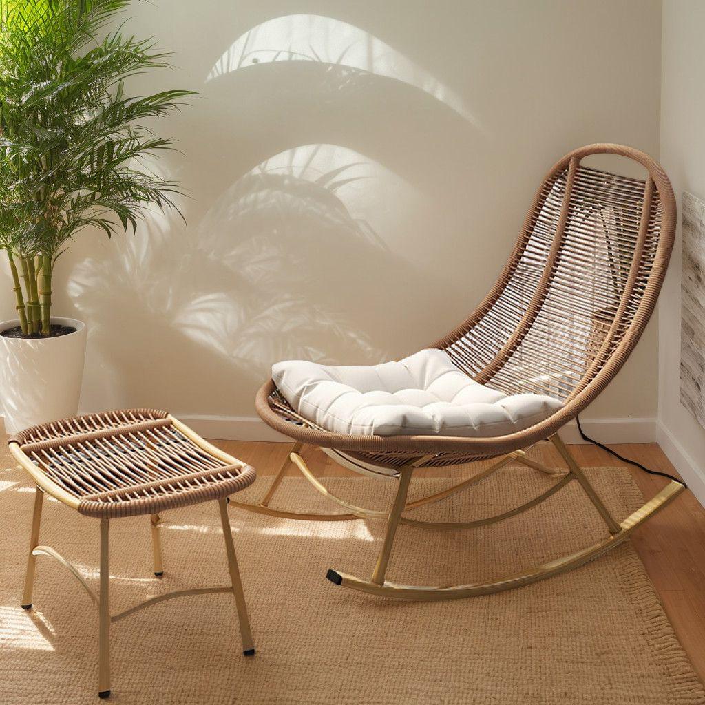 Geflochtener Rattan-Liege-Schaukelstuhl für Erwachsene - Perfekt für Wohnzimmer oder Balkon zur Entspannung