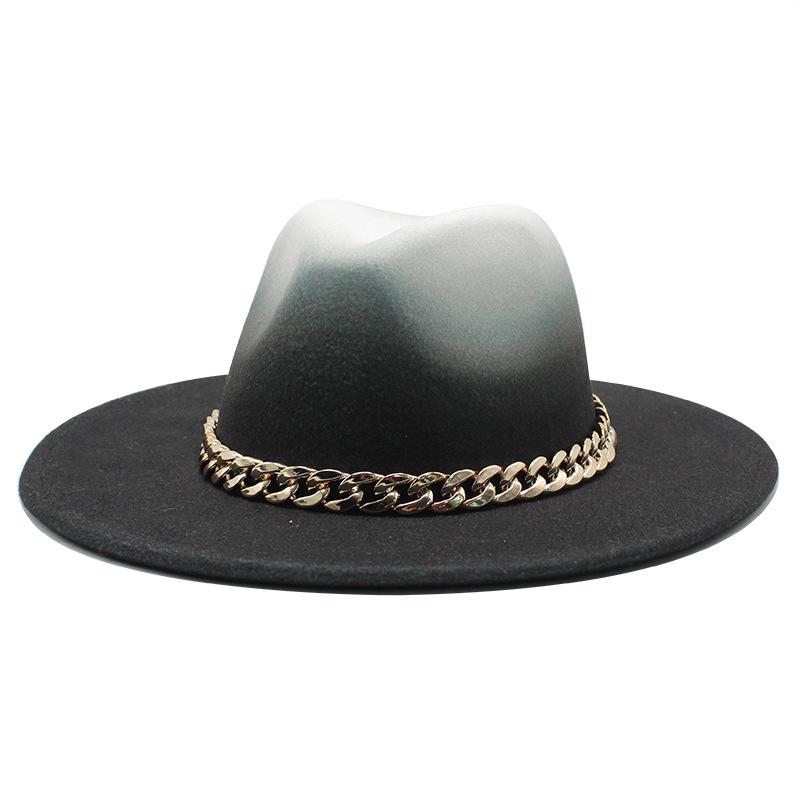 

Wind Big Brim Woolen Top Hat Gradual Change Color Spray Paint Jazz Hat Men S And Women S Hats Felt Hat Jz-014 M（56-58cm） чорний