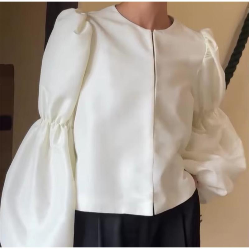 Camisa de Mujer de Color Sólido Holgada de Moda 2026 Primavera Casual Cuello Redondo Manga Abullonada Camisas de Dama Elegante Clásico Ropa Femenina Top
