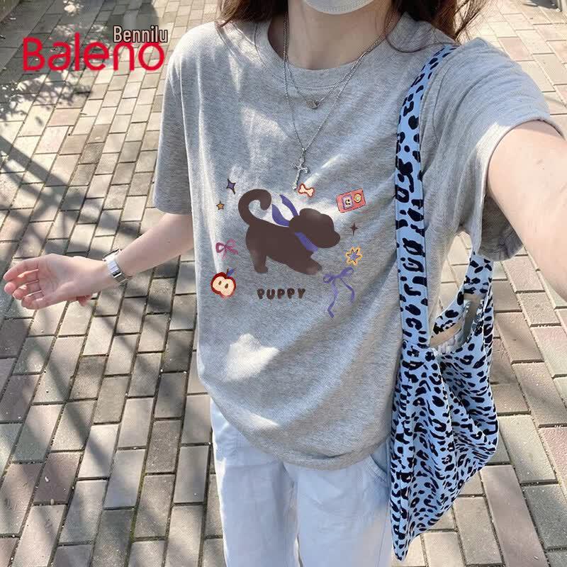 Baleno Women s Puppy Print Round Neck T-Shirt S