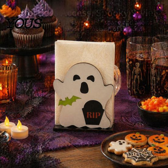 Autumn Seasonal Home Accents Halloween Ghost Wooden Napkin Holder, Cute Paper Towel Decorative Cartoon Table Decoration Stand, Freestanding