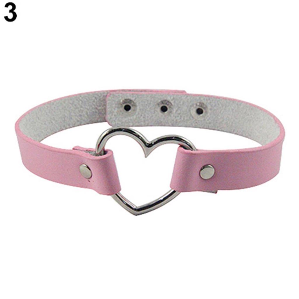 Women Punk Love Heart Ring Faux Leather Collar Choker Necklace Gothic ARI