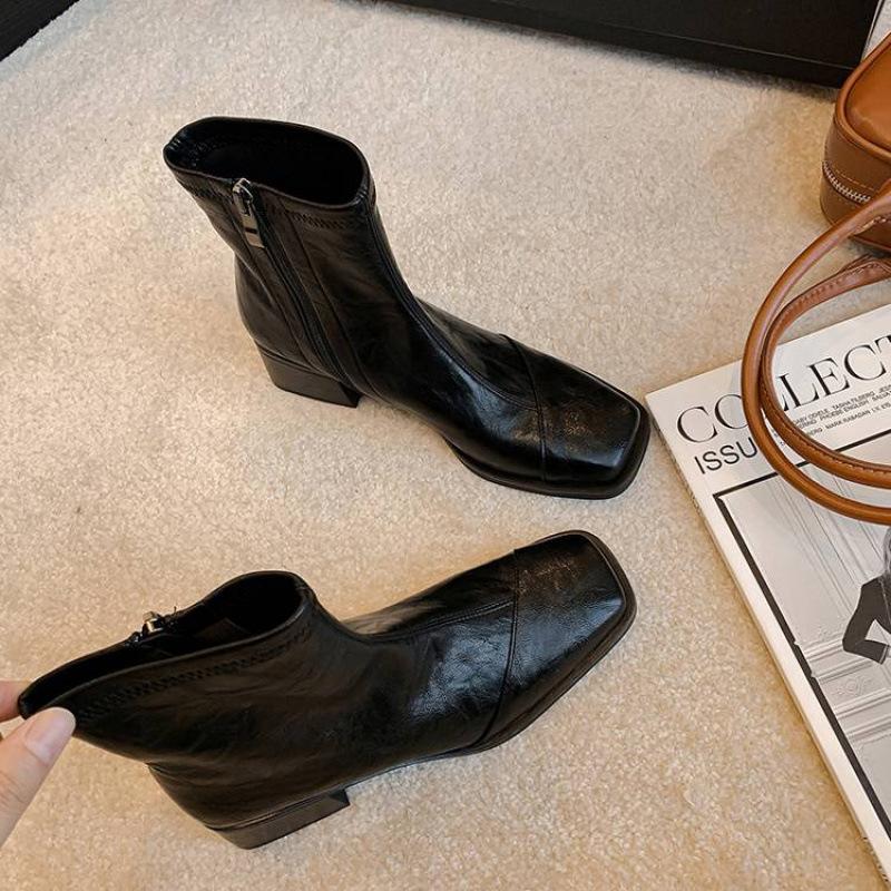 

Женские ботинки Мартин на осень и зиму, однотонные кожаные, большого размера, женские ботинки, универсальные, на квадратном каблуке, кожаные ботинки, новые полусапоги из коровьей кожи, женские 40 чёрный