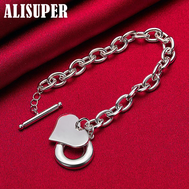 925 Sterling Silver Love Heart Pendant Bracelet Jewelry