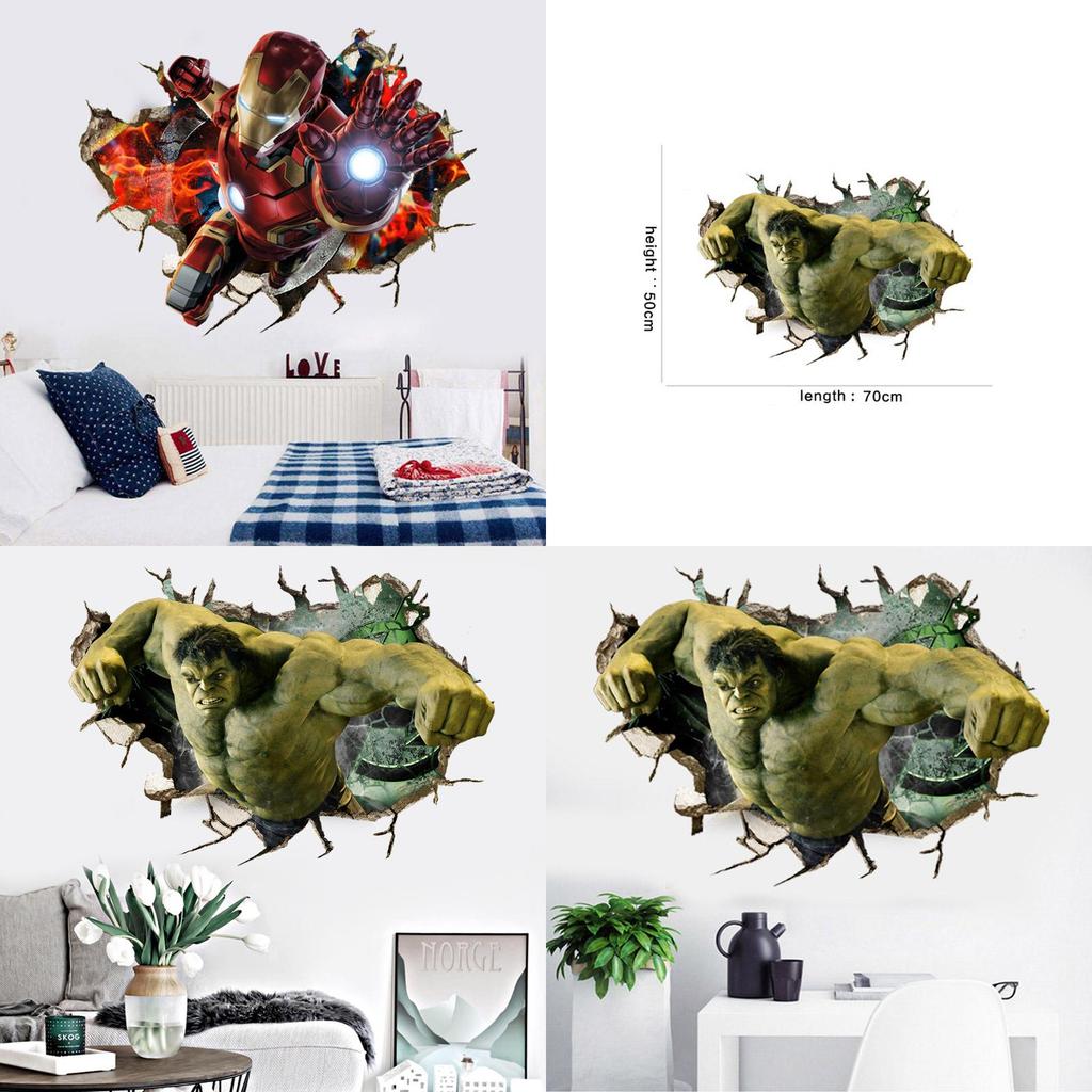 Vibrant 3d Superhero Avengers Wall Stickers Kids Cartoon Room Decor Removable Pvc Wallpaper