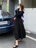 French Hepburn style hollowed-out knitted long-sleeved dress for women's spring and autumn new temperament slim and slim skirt