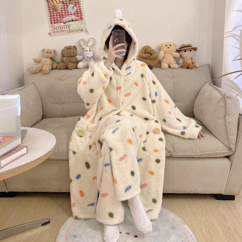 

Женский плотный комплект: халат и пижама из кораллового флиса M-XXL