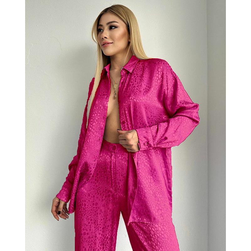 European and American Suit Women's Long-Sleeved Lapel Shirt Leopard Print Trousers Women's Fashion Casual Two-Piece Suit