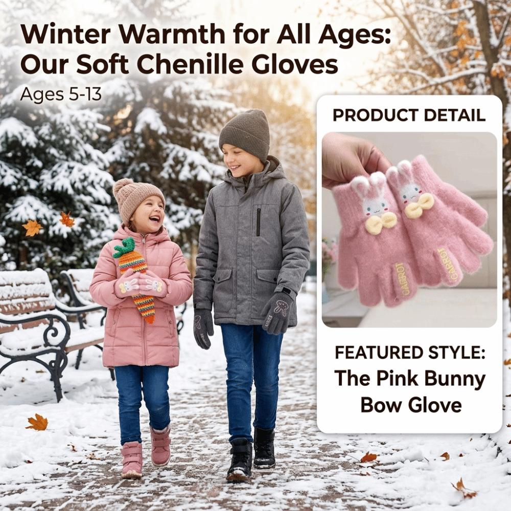 Faux Alpaca Wool Rabbit Bow Knitted Gloves Warm Lining Faux Alpaca Wool Gloves Children