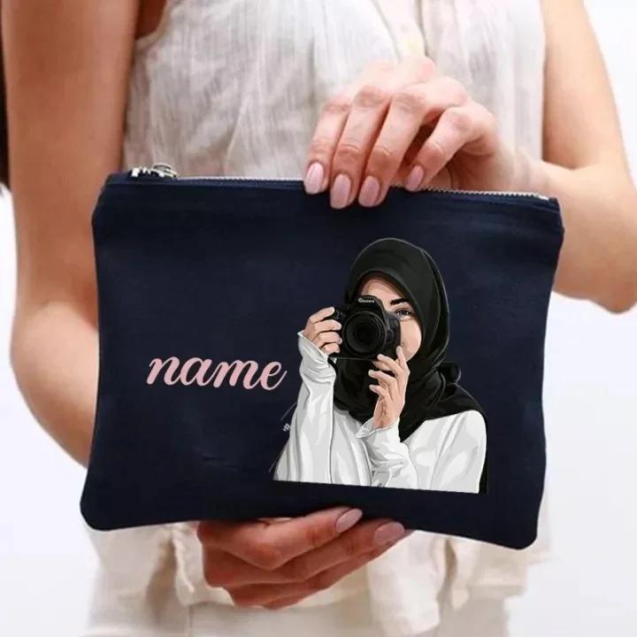 

Personalised Makeup Bag Hijabi Girl Travel Organizer Pouch Custom Name Muslim Girls Gifts Zipper Pouches Cosmetic Bags Eid Gifts