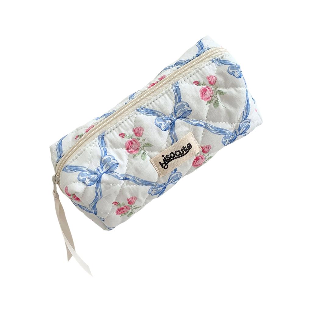 Large Capacity Pencil Case Floral Print Pen Bag Bows Pencil Bag School Supplies For Students
