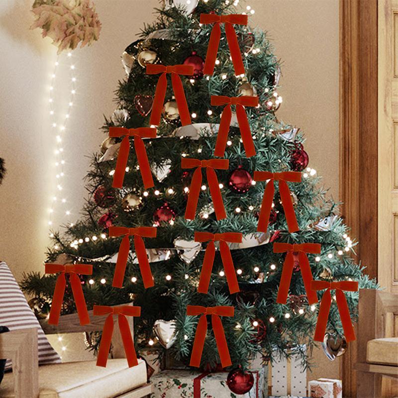 12PCS Velvet Bows Vintage DIY Christmas Tree Decoration Ribbon Bow Cable Tie Gift Wrapping Bows Christmas Decorations Sale 2026