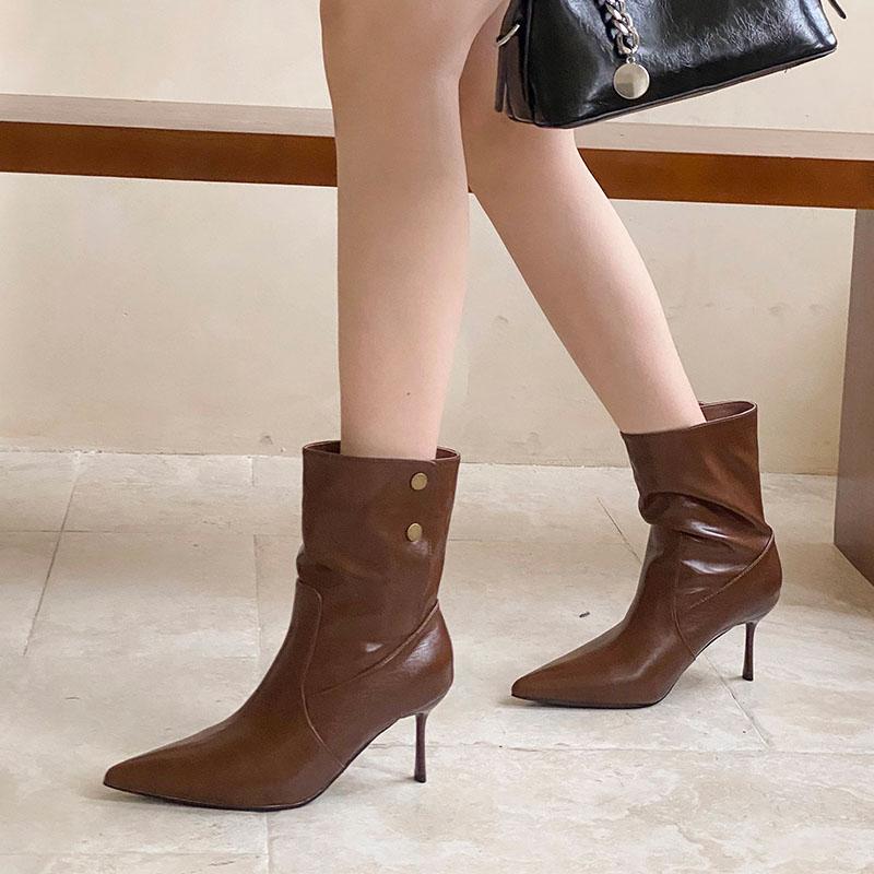 Fashion Party Footwear Modern Ladies Ankle Boots With Thin Heels Shoes Fashion Pointed Toe Women Short Boots Female Pumps Shoes