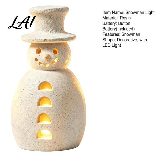 Decorative Snowman Lamp Christmas Light LED Lights Resin Figurine Light-up Hollow Night for Holiday Party Tabletop Decor Festive