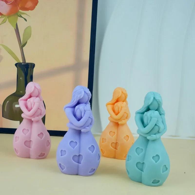 Top Quality 3D Mother Child Embrace Silicone Candle Mold DIY Handmade Soap Gypsum Resin Crafts Cement Mould Thanksgiving Gift