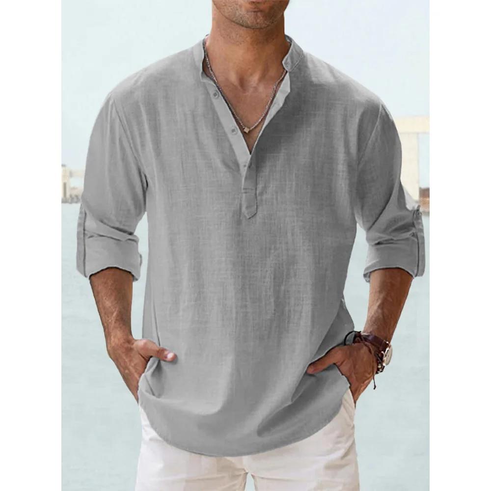 Men Cotton Linen Shirts for Men Casual Shirts Lightweight Long Sleeve Henley Beach Shirts Hawaiian T Shirts for Men Streetwear
