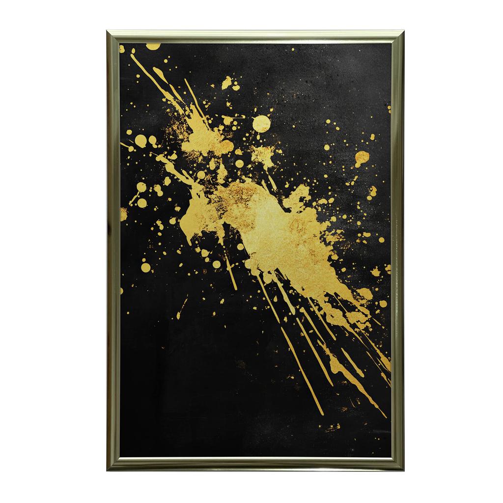 Złote Iskry Na Czarnym Tle Złote Iskry Na Czarnym Tle, 30X40 Cm, Rama Aluminiowa Złota, Papier Matowy 230 Gsm