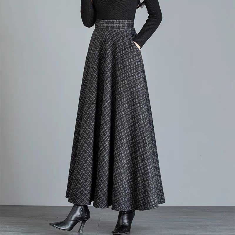 Skirt for Women Plaid Casual Elastic High Waist Long Loose Thickened Stretchy Slim Skirt