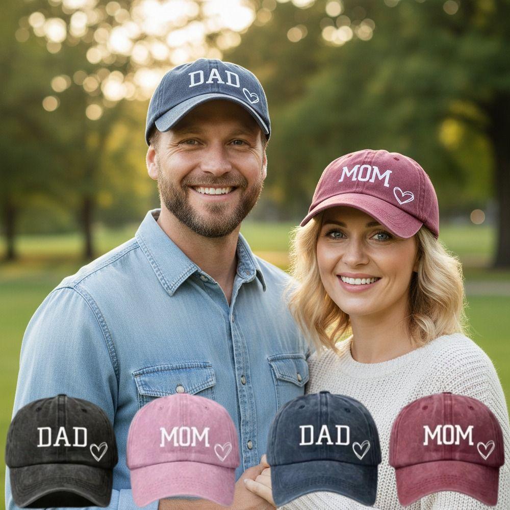 Vintage DAD MOM Love Printed Baseball Cap Washed Cotton Adjustable Couple Cap Sunscreen Hats For Man Women