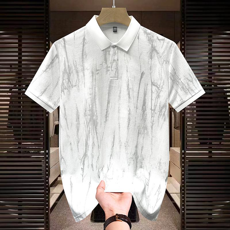 Summer Ice Silk Men s Short Sleeved T-shirt Men s Short Sleeved Polo Shirt XXXXL белый