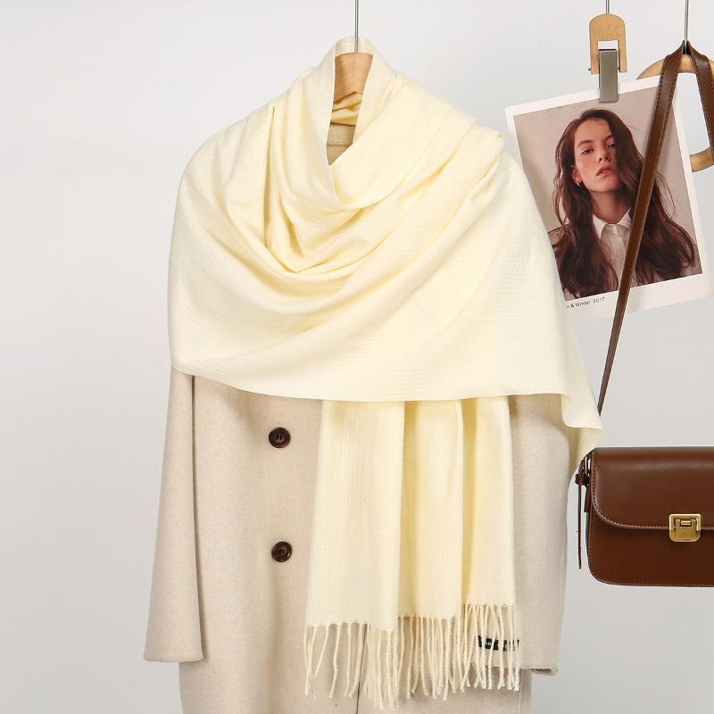 Hot-selling new monochrome imitation cashmere versatile fringed scarf in autumn and winter, warm long shawl scarf