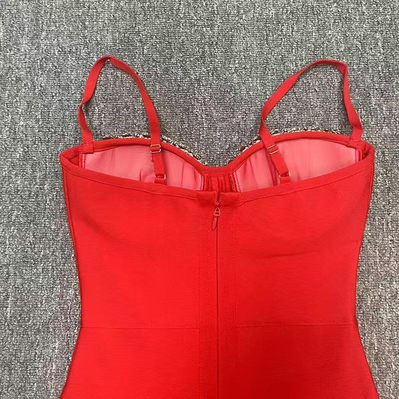 Elegant Thai Strappy Rhinestone Slit Bandage Evening Gown