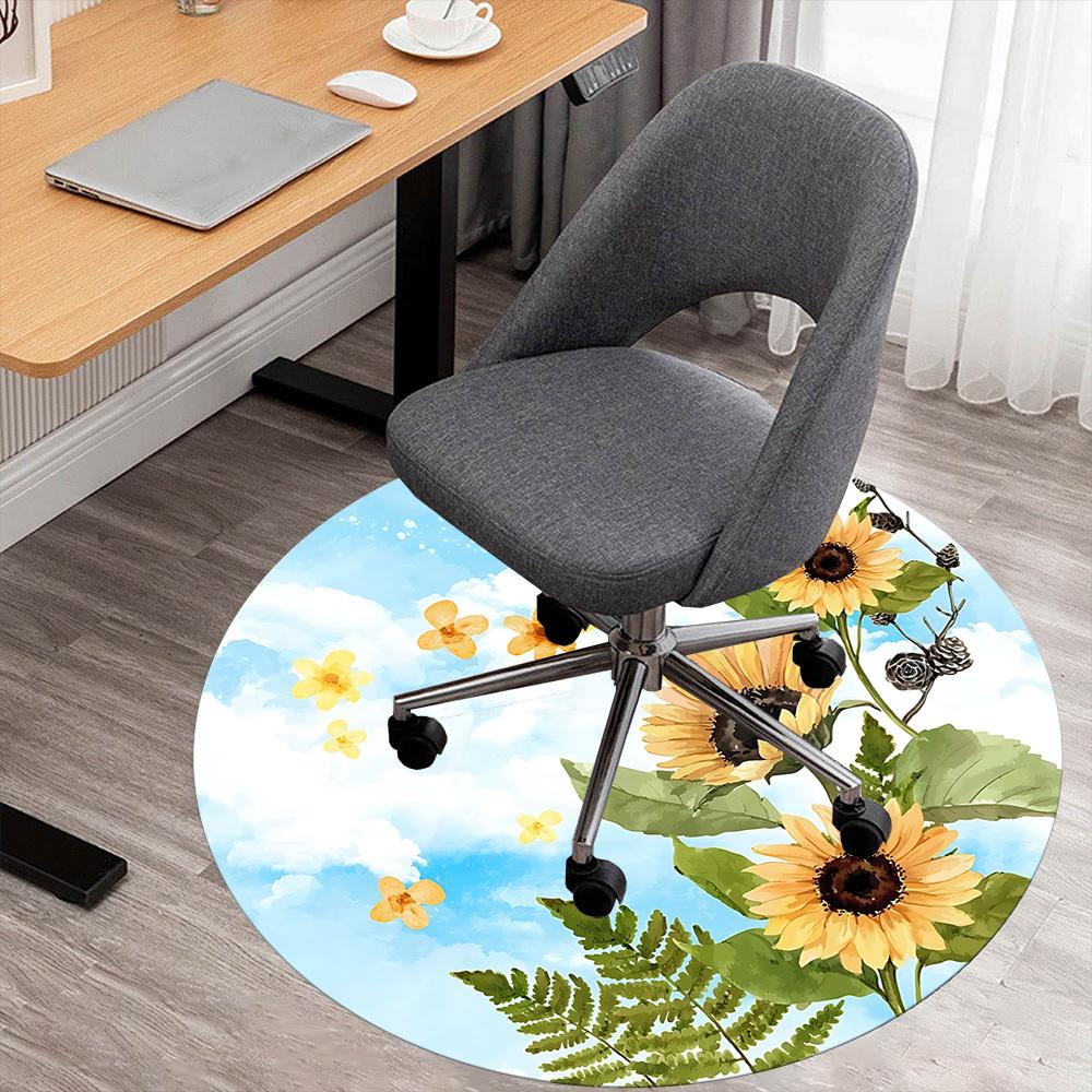 1pc Sunflower Clouds Round Chair Mat Area Rug - Non-Slip, Floor Mat for Office, Bedroom, and Indoor Decor C1125565