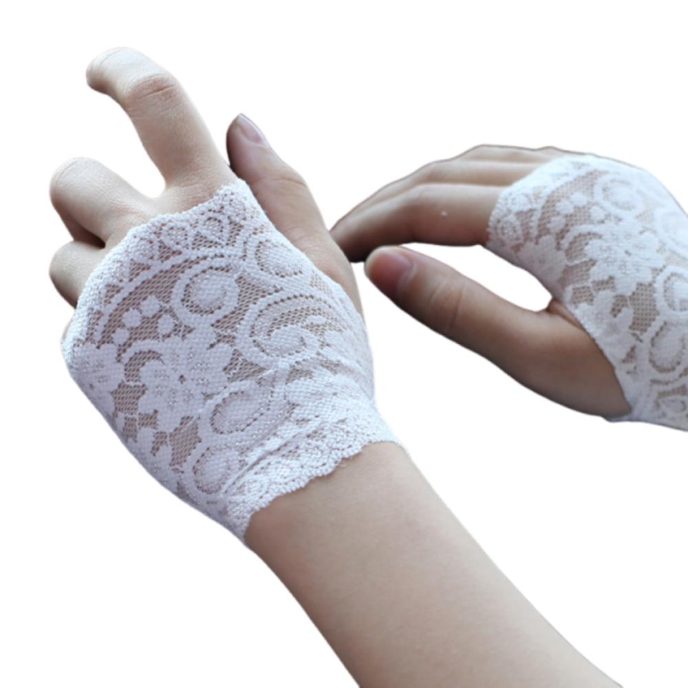 

Thin Lace Half Finger Gloves Breathable Driving Gloves Sun Protection Riding Gloves Cosplay White 10cm