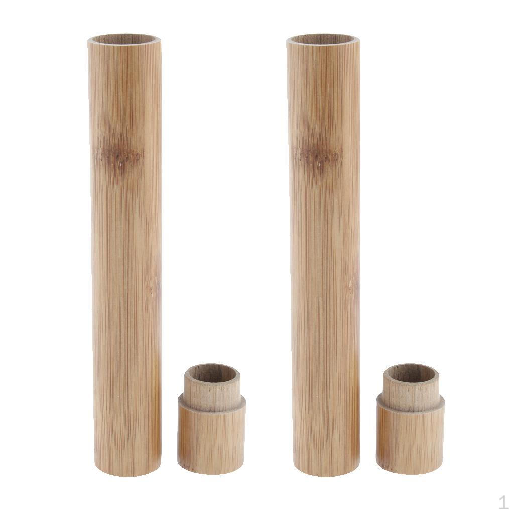 

2Pcs Portable Natural Bamboo Toothbrushes Holder Cover Plating Brush Case for Travel