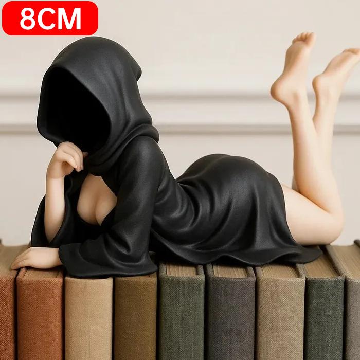 3D Záhadná socha Gothická Královna v černém rouše Figurka Maskované ženy Sedící Figurka Socha na polici Domácí Dekorace na stůl