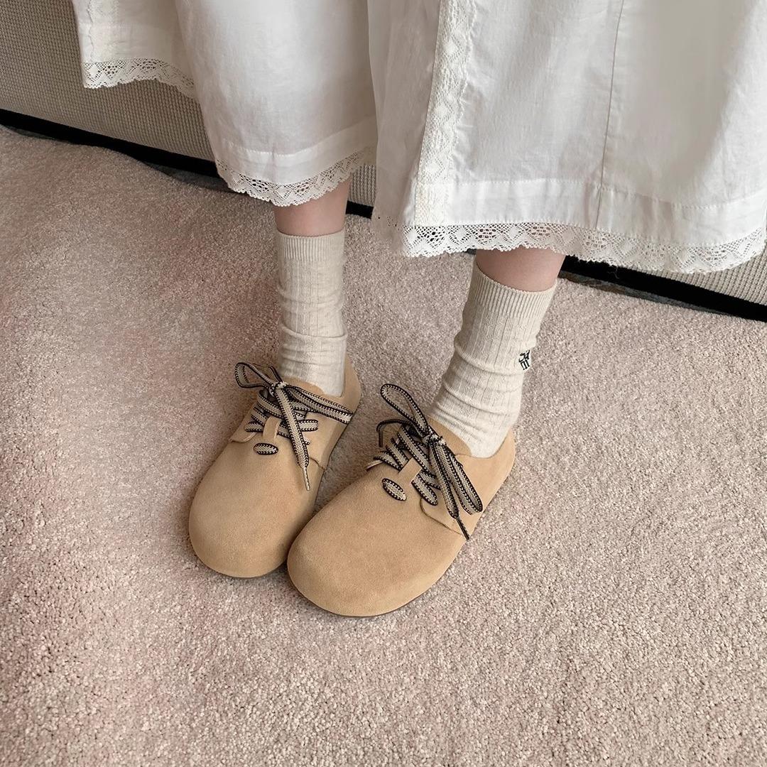 

[sheii Su Yinyin] soft bread~ waterproof and anti-fouling large round head lace-up casual thick-soled Birkenstocks women s single shoes 35 хаки