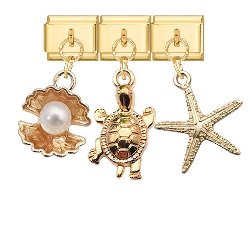 3PCS Brilliant Butterfly Dog Rabbit Shell Tulip Moon Y2K Pendant Charm Links Fit 9mm Stainless Steel Bracelet DIY Making Gift
