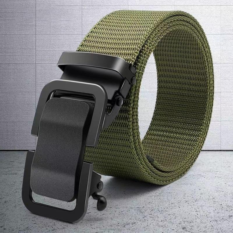 Men'S Belt Automatic Metal Buckle Imitation Nylon Webbing Outdoor Work Belt Toothless Automatic Buckle Casual Sports Canvas Belt