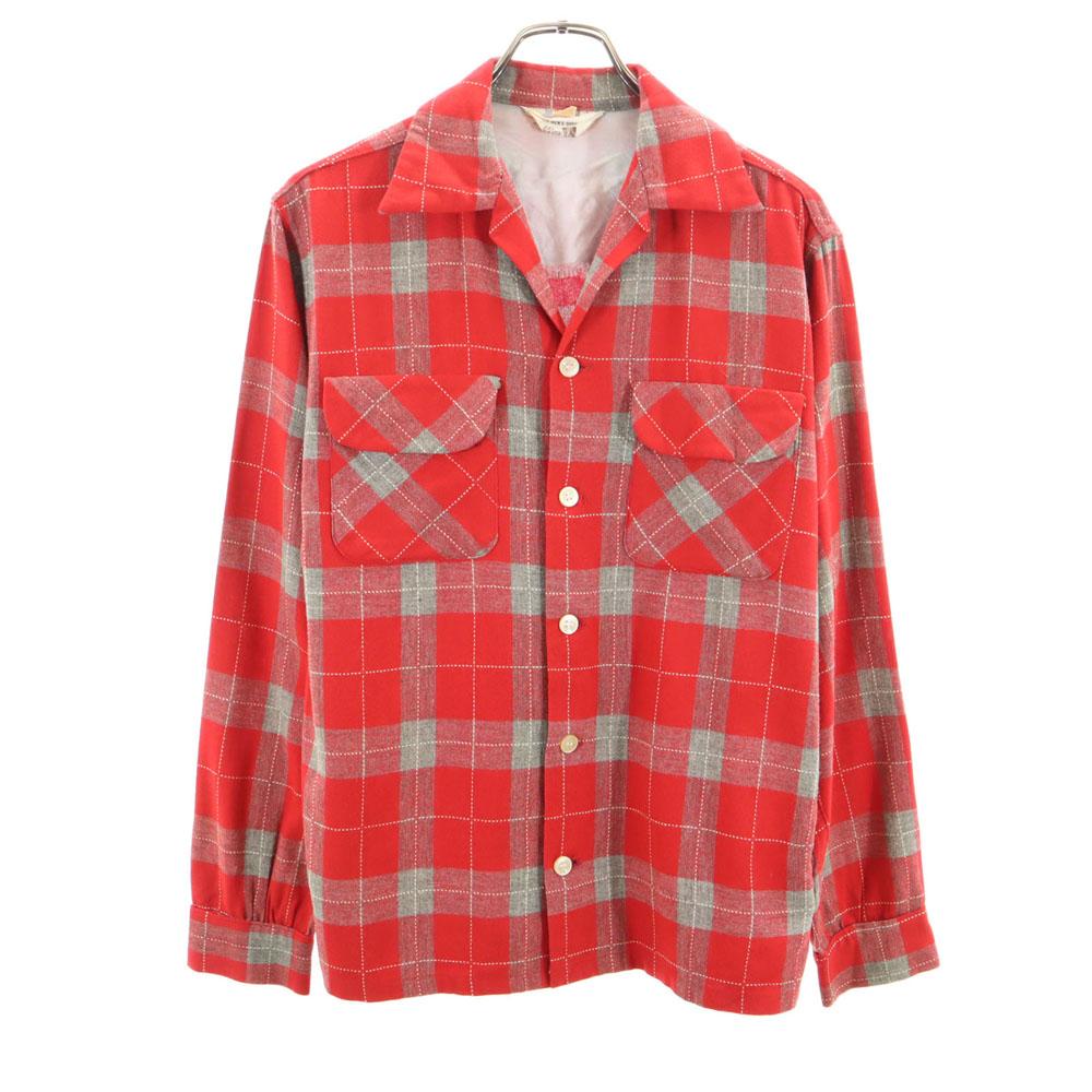 

The men s shop 50s 60s Open collar Vintage box silhouette Check Pattern Long sleeve Open collar shirt Men s Used