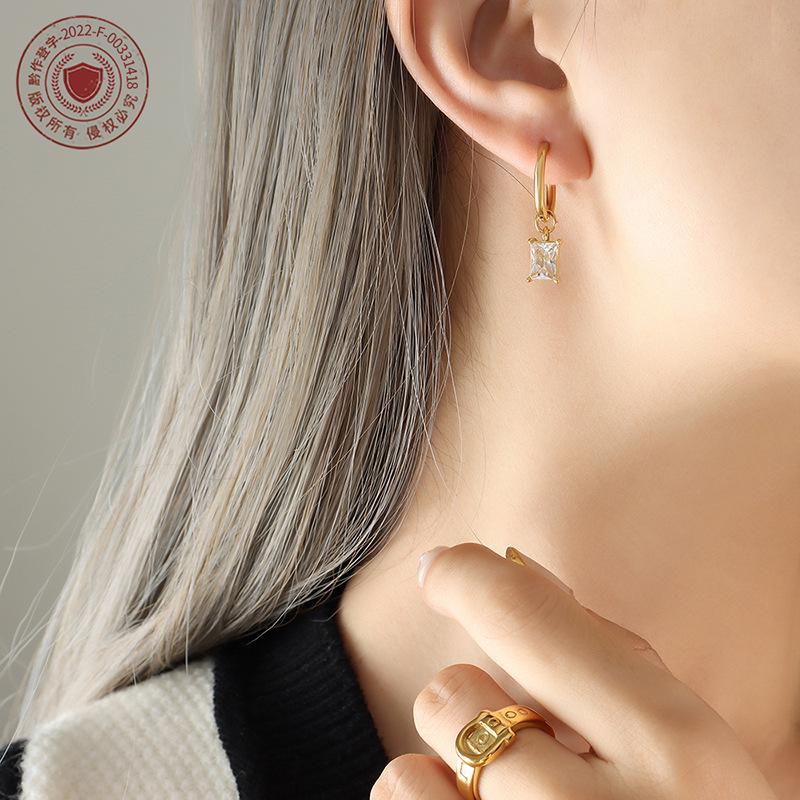Trendy Zircon Pendant Earrings: 18K Gold-Plated Titanium Steel, Versatile Blogger Style