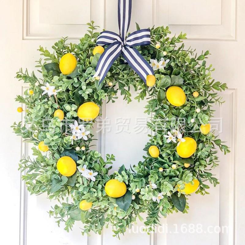 Artificial Lemon Peony Wreath Wall Hanging Decor Door Home Festival Party Decoration