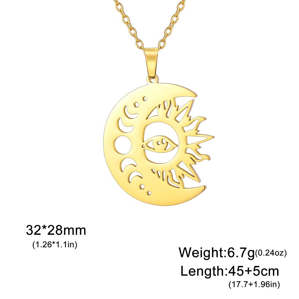 Dawapara Sun and Moon Phase Necklace Crescent Moon Pendant Stainless Steel Jewelry Valentine's Day Gift