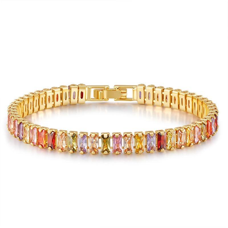 Luxury Inlaid Crystal Zircon 18k Gold Plated Copper Womens Bracelet Jewelry