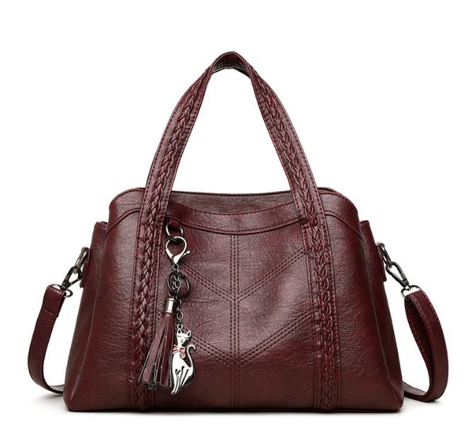 

New portable shoulder messenger bag soft leather tote bag simple versatile fringed women s bag one size fits all бордовий