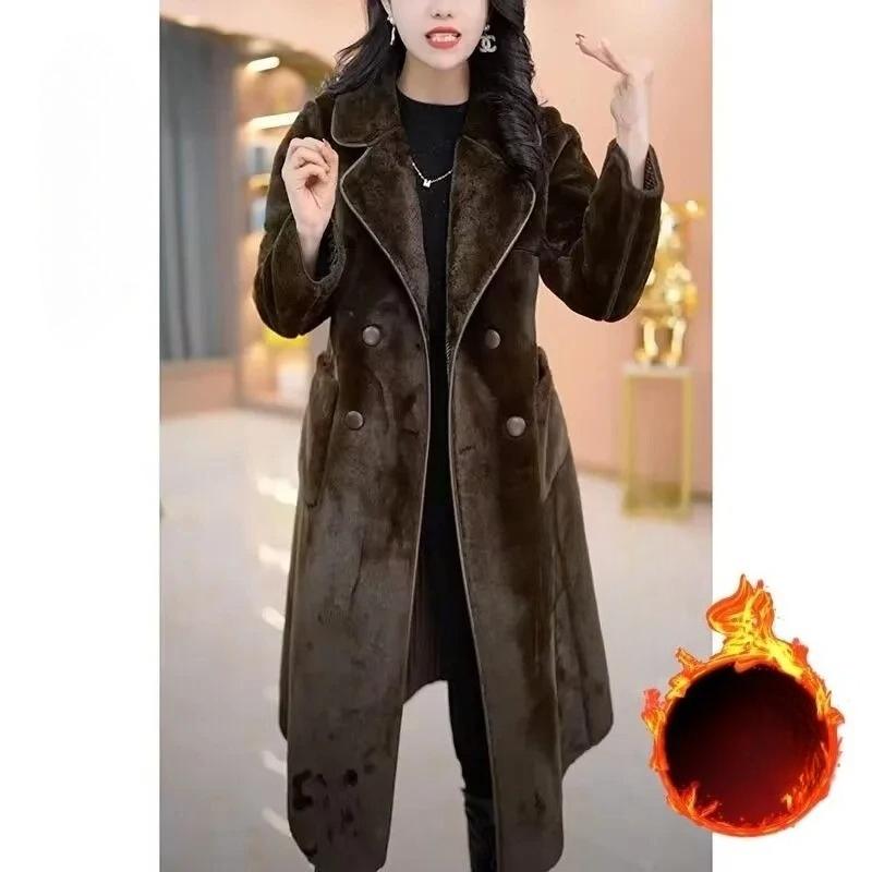 Two Sides Wear Mom's Snow Fleece Woolen Coat Autumn Winter New Warm Velvet Long Thicken Windbreaker Women Wool Jacket Overcoat