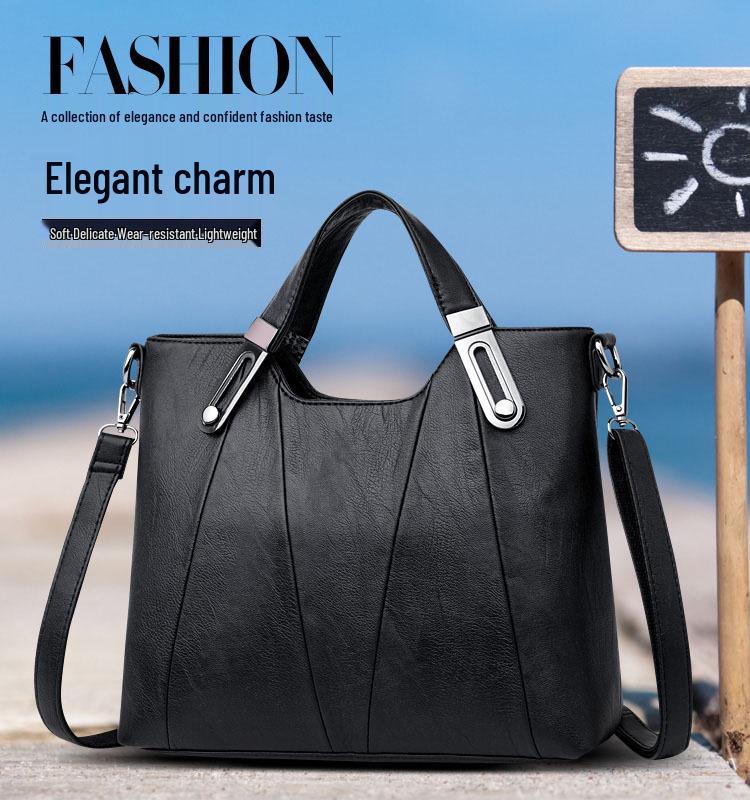 2024 Soft Leather Fashion Handbag for Middle-aged Women: Large Capacity, Versatile Single Shoulder or Crossbody Bag