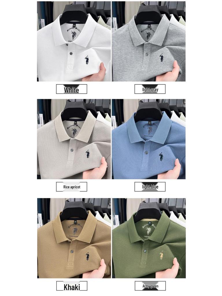 Men's Pony Logo Embroidered Cotton Polo Shirt - Short Sleeve, Turn-Down Collar, Casual Fit