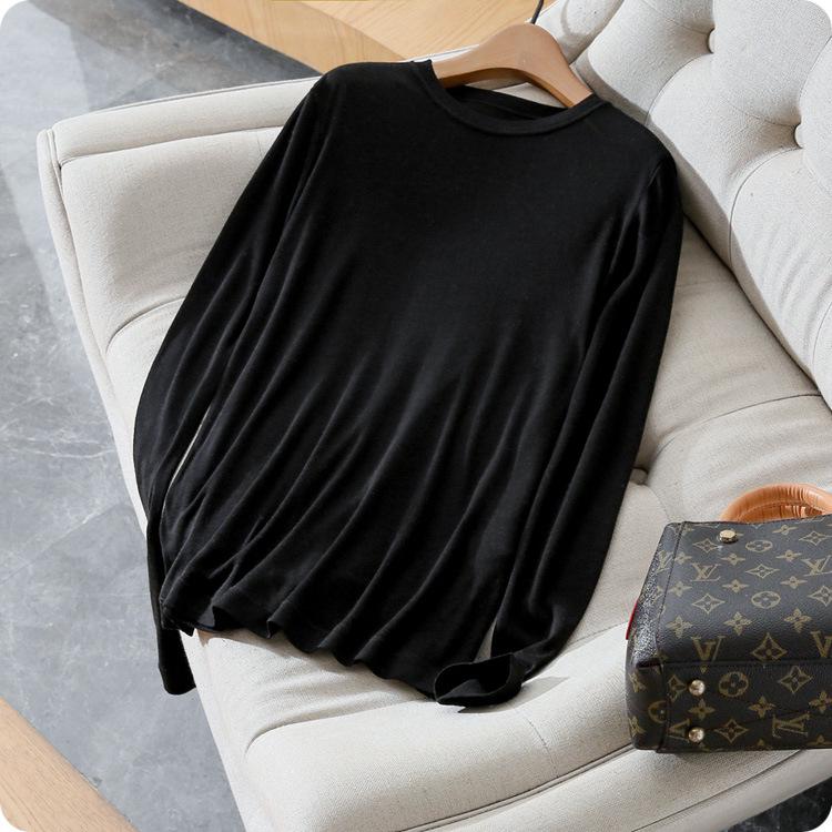 

Базовая женская футболка с круглым вырезом и длинными рукавами из шерсти и тенселя Large