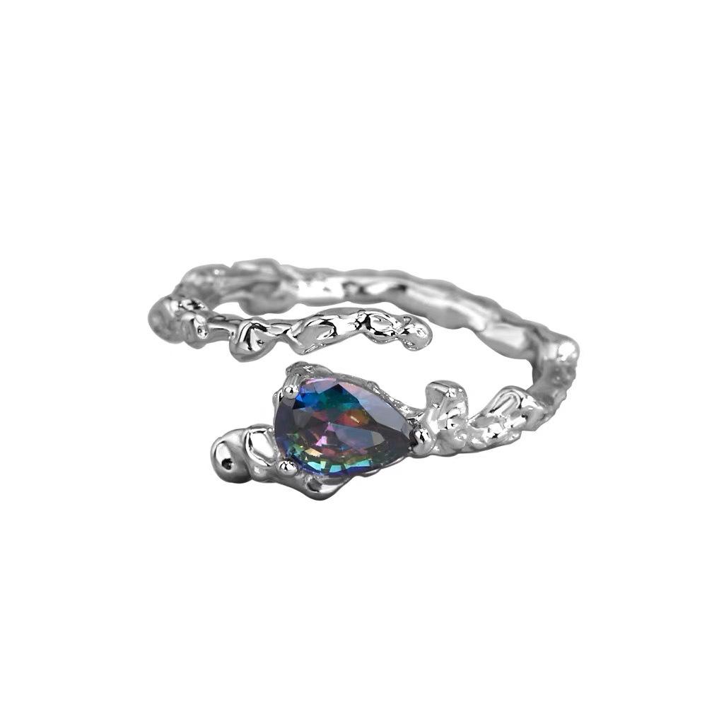 

Tide Irregular Dark Zircon Ring for Women - 925 Sterling Silver, Fashionable, Versatile, Open Design