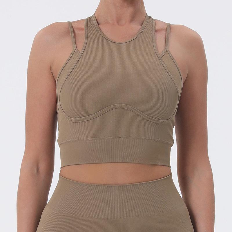 

Европейско-американский двухслойный спортивный бюстгальтер - Высококачественный топ для йоги на лето Medium хаки