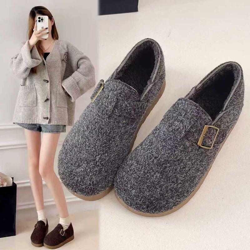 Winter new women's shoes wear retro velvet thickened warm flat two wear lazy casual shoes cotton shoes
