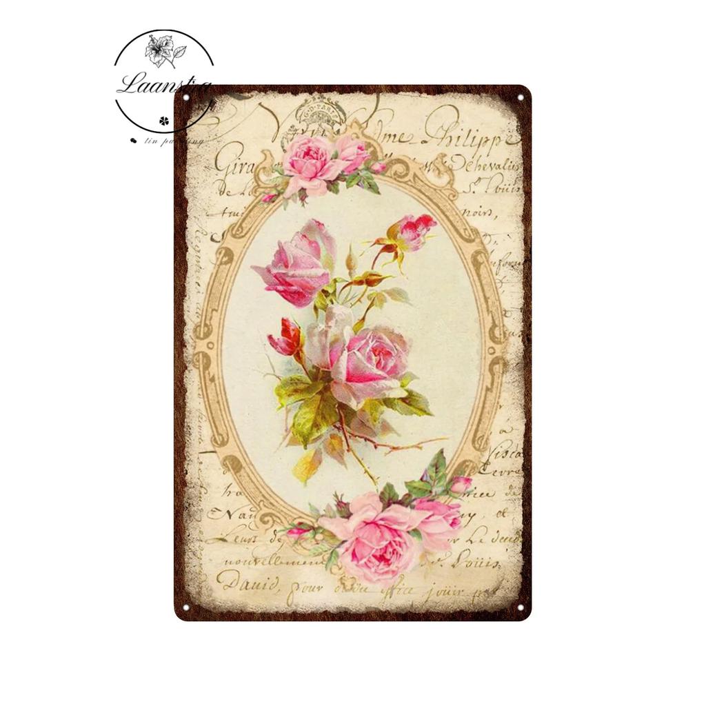 Vintage Flowers Rose Picture Metal Plaque Tin Signs Plate Wall Decor Art Iron Posters Man Cave Bar Club Garden Decoration Poster