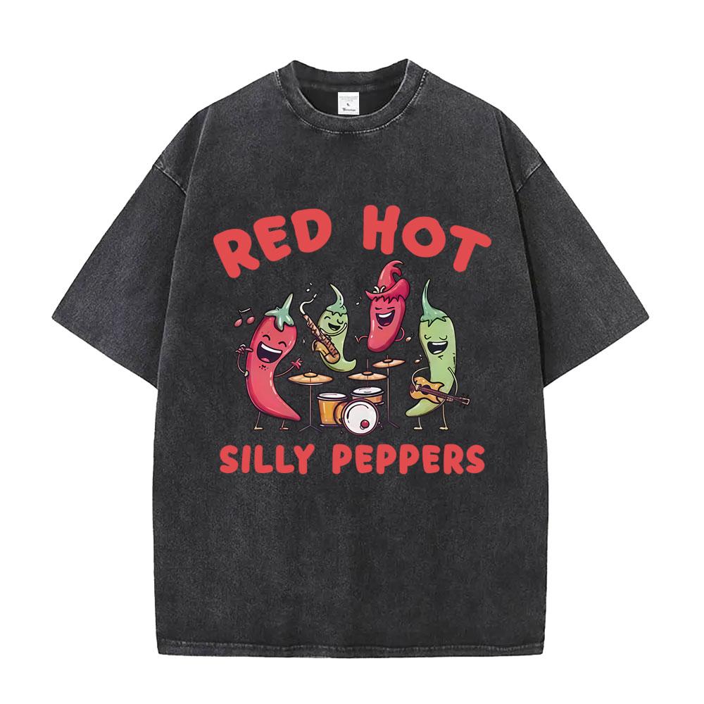Washed Vintage Red Hot Silly Peppers Funny Meme Graphic T Shirts Men Retro Gothic Metal Rock Tshirt Mens Casual Humor Tshirts