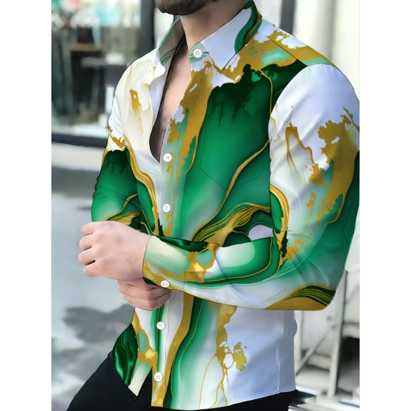 New men's fashionable luxury long sleeved shirt with high-definition 3D printed shirt and bamboo pattern top