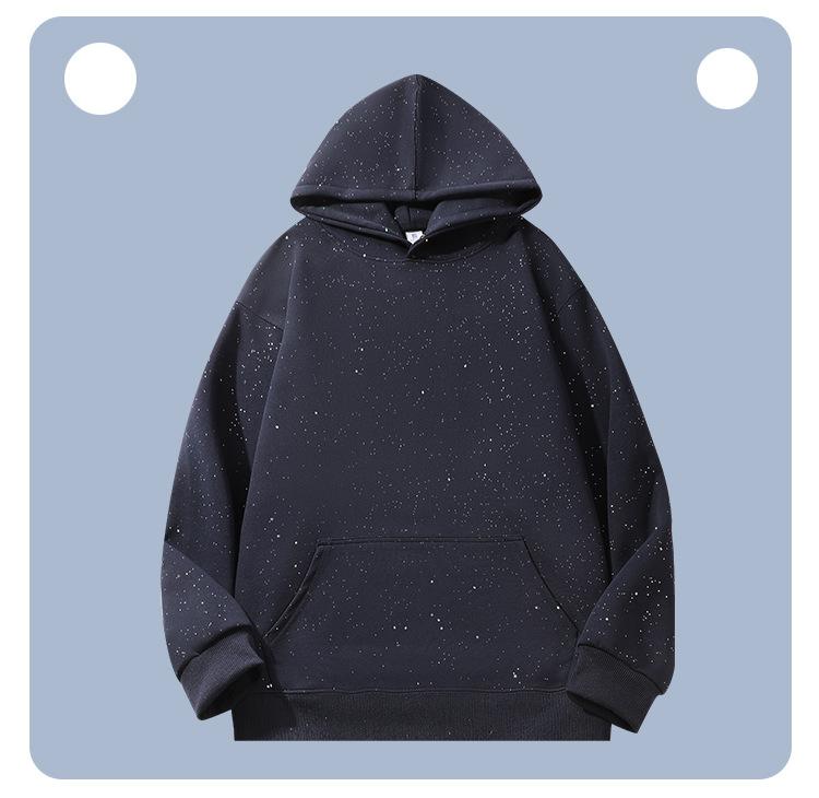 Winter starry sky is fashionable, shiny, slightly shoulder-falling hooded long-sleeved sweatshirt base shirt jacket